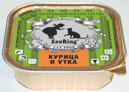 ZOORING Cat влажный для кошек КУРИЦА / УТКА (Ламистер) 100 гр. ПАШТЕТ