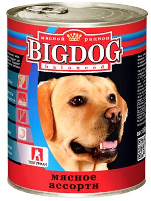 BIG DOG (ЗооГурман) Биг Дог консервированный корм для собак МЯСНОЕ АССОРТИ (Банка 850 гр) х 9 шт