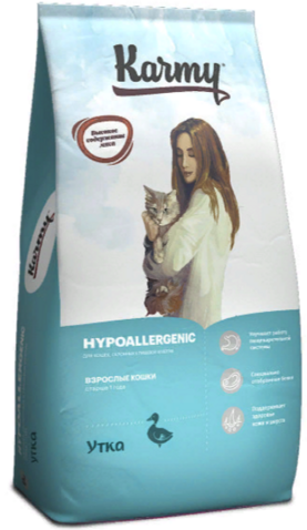 KARMY Hypoallergenic Cat Утка полнорационный сухой корм для взрослых кошек при пищевой аллергии (1,5 кг)