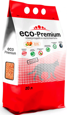 ECO-PREMIUM Clumping Cat Litter PEACH комкующийся древесный наполнитель для кошачьего туалета с Ароматом ПЕРСИК (5 л)