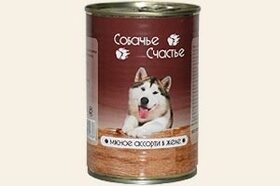 СОБАЧЬЕ СЧАСТЬЕ влажный корм для собак в Желе МЯСНОЕ АССОРТИ (410 гр) х 1 шт