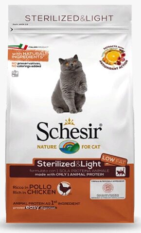 SCHESIR Sterilised Cat Light Single protein CHICKEN сухой монопротеиновый корм для Стерилизованных кошек и с избыточным весом Низкокалорийный КУРИЦА (10 кг)