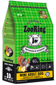 ZOORING Adult MINI  Dog TURKEY сухой корм для взрослых собак Мелких пород с хондроитином / глюкозамином ИНДЕЙКА / РИС / ГРУША (10кг)