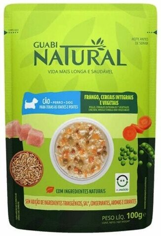 GUABI Natural Caes Frango / Cereais Integrais / Vegetais влажный корм для собак КУРИЦА / ЦЕЛЬНОЗЕРНОВЫЕ ЗЛАКИ / ОВОЩИ (Паучи 100 гр) х 1 шт