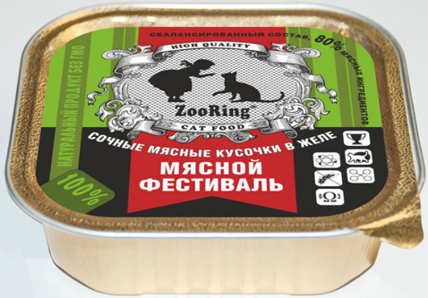 ZOORING Cat влажный для кошек Говядина МЯСНОЙ ФЕСТИВАЛЬ (Ламистер) КУСОЧКИ 100 гр. х 4 шт.