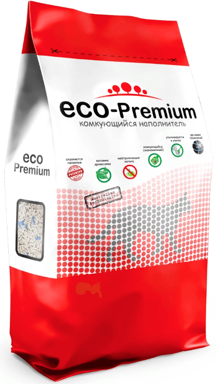 ECO-PREMIUM Clumping Cat Litter UNSCENTED комкующийся древесный наполнитель для кошачьего туалета БЕЗ АРОМАТИЗАТОРА (5л)