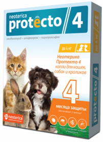 NEOTERICA Protecto капли инсектоакарицидные от блох и клещей для собак до 4 кг (1 пипетка)